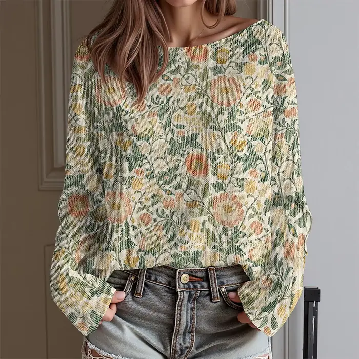 Cadeau de Saint-Valentin T-shirt floral à une épaule pour femme Coupe ample Haut à manches longues Chemisier Sweet Heart Hauts Harajuku Cottagecore