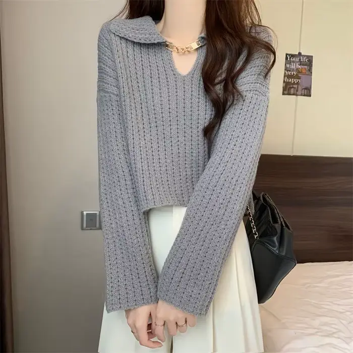 Chandails tricotés courts pour femmes suéteres jeunes De Mujer Style japonais pull attrayant automne basique solide