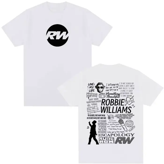 Robbie Williams Rw Tour Album Merch T-shirt hommes femmes mode Harajuku