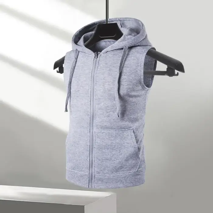 Hommes gilet à capuche veste sans manches fermeture éclair patte