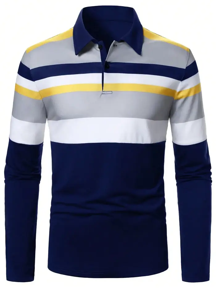 La nouvelle chemise POLO à manches longues pour hommes pour le printemps et l'automne 2025 présente un confort de la mode de rue et une impression rayée 3D
