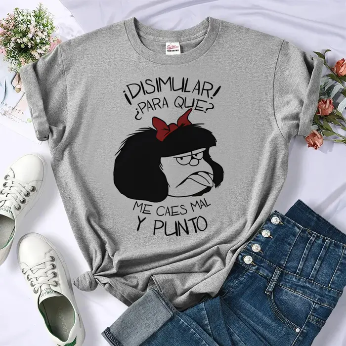 Mafalda t-shirt femmes designer graphique manga Tee fille harajuku bande dessinée streetwear vêtements