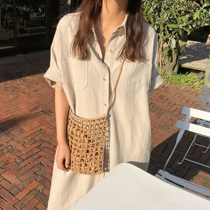 Robe chemise pour femme, idéale pour le quotidien, été, manches longues ou courtes, longueur genou, 