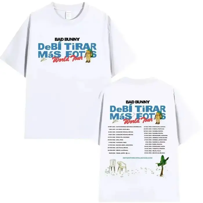 T-shirt Bad Bunny Tour Vintage Délavé Oversize Streetwear Homme Femme Été Coton Manches Courtes Merch Album DTMF Tee-shirt Graphique