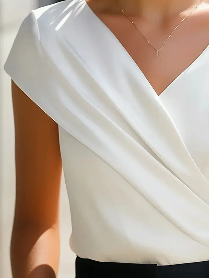 Bonboho femmes blanc manches courtes col en v T-shirt coupe ajustée Wrap pull chemises 2025 été blouse décontractée