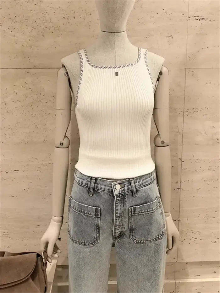Débardeur tricoté blanc pour femme