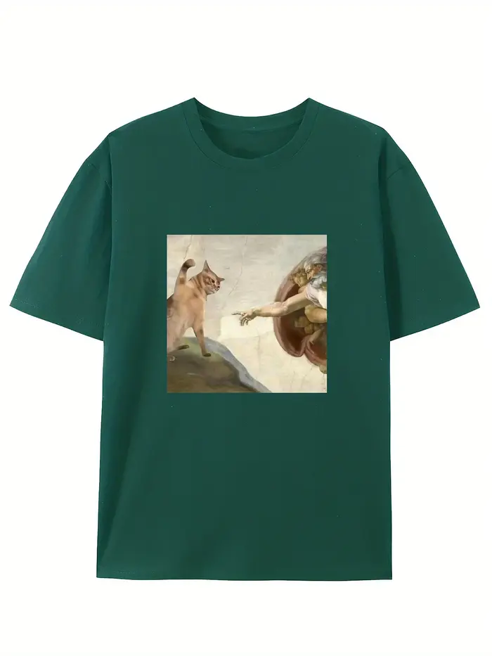 Chat humoristique et Adam Creation parodie graphique T-Shirt décontracté col rond coupe manches courtes pour adulte été