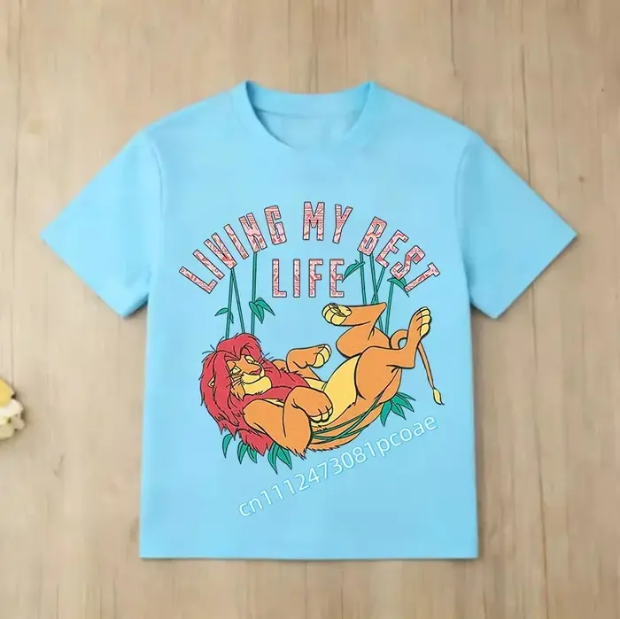T-shirt de sport pour garçons et filles - Haut décontracté avec imprimé de dessin animé Le Roi Lion 