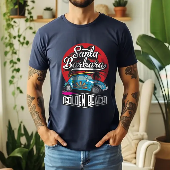 T-shirt décontracté 100 % coton style rétro Santa Barbara Surf Vacation