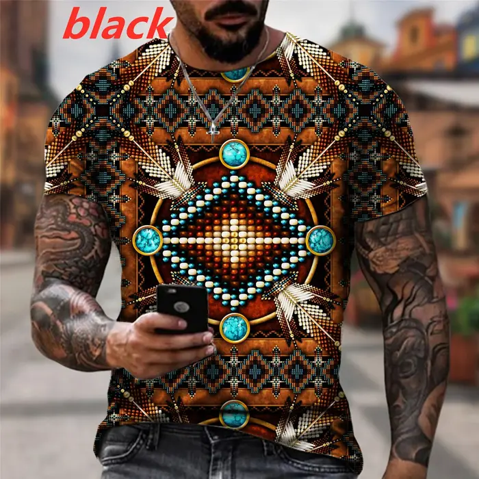 T-shirt à manches courtes imprimé en 3D pour hommes, motif indien natif, mode Harajuku