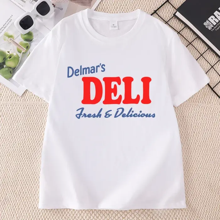 Delmar's Deli T-shirt pour hommes et femmes, décontracté, en coton, à manches courtes, col rond, imprimé, ample, de haute qualité, Streetwear