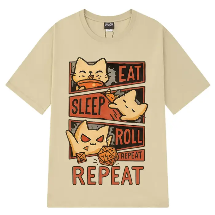 Chat fantaisiste DnD drôle Meme t-shirt hommes femmes Vintage lâche T-shirts été col rond coton à la mode surdimensionné