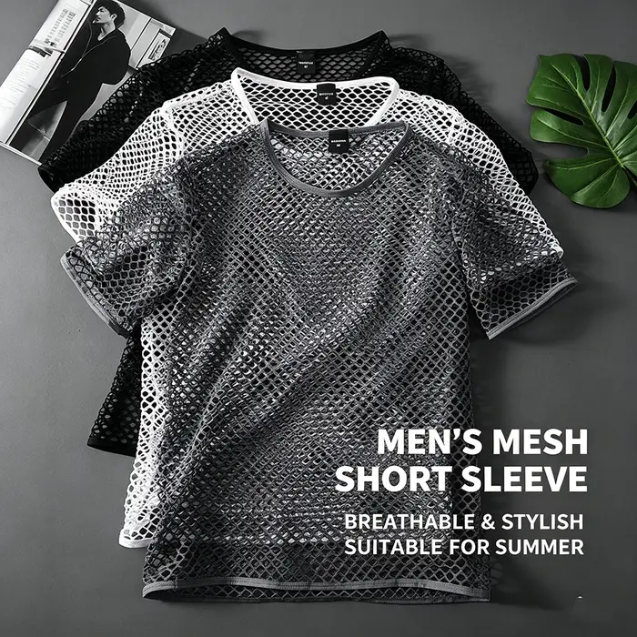 T-shirt Homme Transparent en Résille Sexy Style Streetwear Été