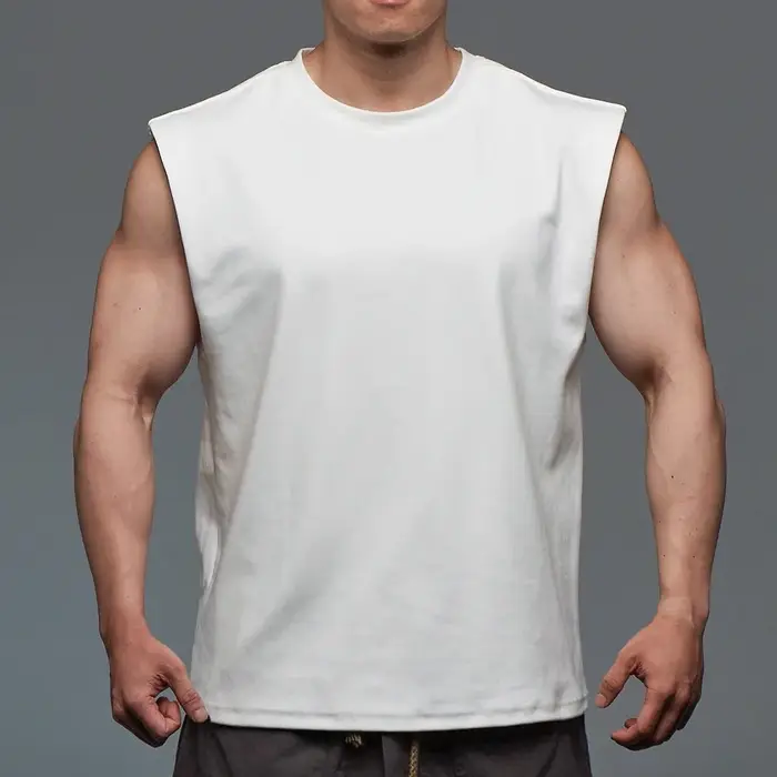 Débardeur à épaules larges pour hommes, haut court décontracté et ample, vêtements d'entraînement, chemise sans manches