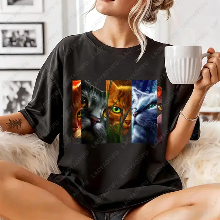 T-shirt unisexe en coton avec impression artistique Warrior Cats, haut d'été décontracté à la mode p