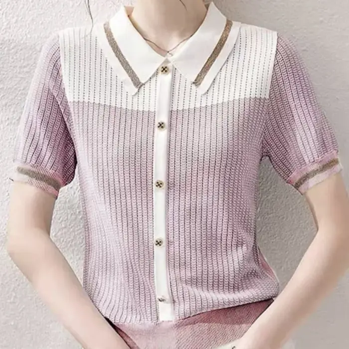 Polo femme bouton T-shirts tricoté mince
