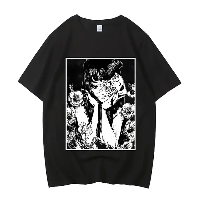 Junji Ito t-shirt fille à la mode 80s université graphique coloré esthétique