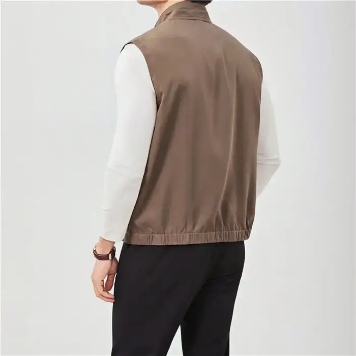 Gilet sans manches en Tencel durable pour homme - Haut léger respirant effet soie glacée avec col montant et fermeture éclair pour l'été