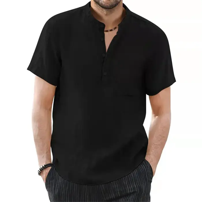 T-shirt à manches courtes pour hommes, en coton et lin, décontracté, couleur unie, chemise d'été, co