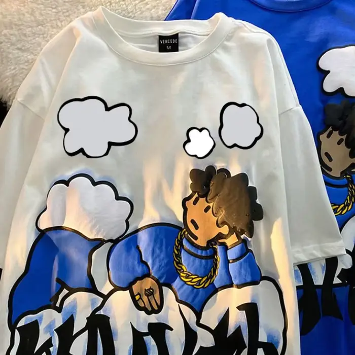 Harajuku nuages Anime garçon imprimer haute rue t-shirts hommes Cool Hip Hop surdimensionné t-shirt 