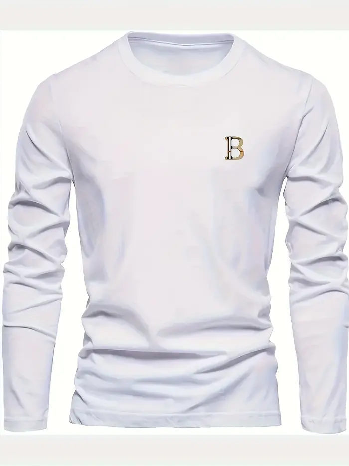 T-shirt à manches longues pour homme, 100% coton pur, ample et tendance, imprimé avec un motif de le