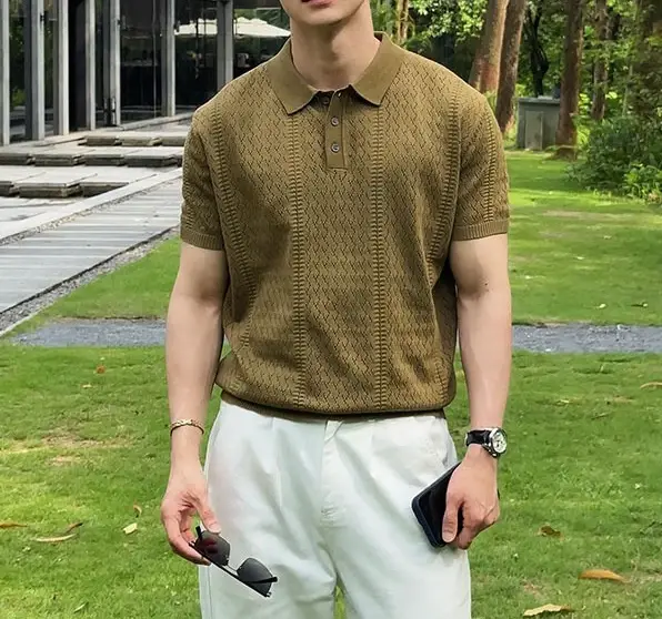 T-shirt Polo en maille à manches courtes pour homme