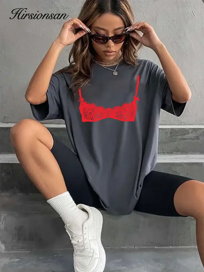 T-shirt Hirsionsan 100 % coton pour femme, nouvelle collection été 2026, coupe oversize, couleur uni
