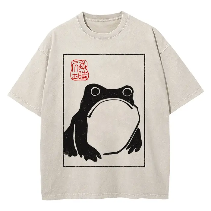 100% coton Vintage lavé non pressé grenouille T-Shirt mode chaude hommes/femmes esthétique drôle