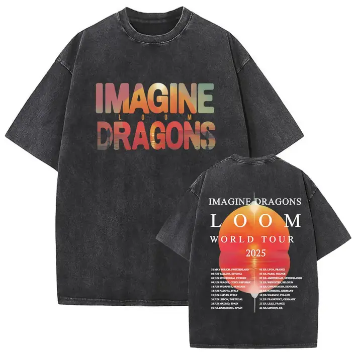 Rock Band Imagine Dragons Loom World Tour 2025 lavé Vintage T-shirt hommes femmes gothique surdimens