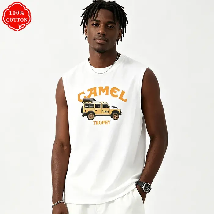 Débardeur Homme Oversize Imprimé Véhicule Classique Rallye Tout-Terrain 100% Coton Sans Manches Style Décontracté Ancien Temps Hauts d'Été - H21