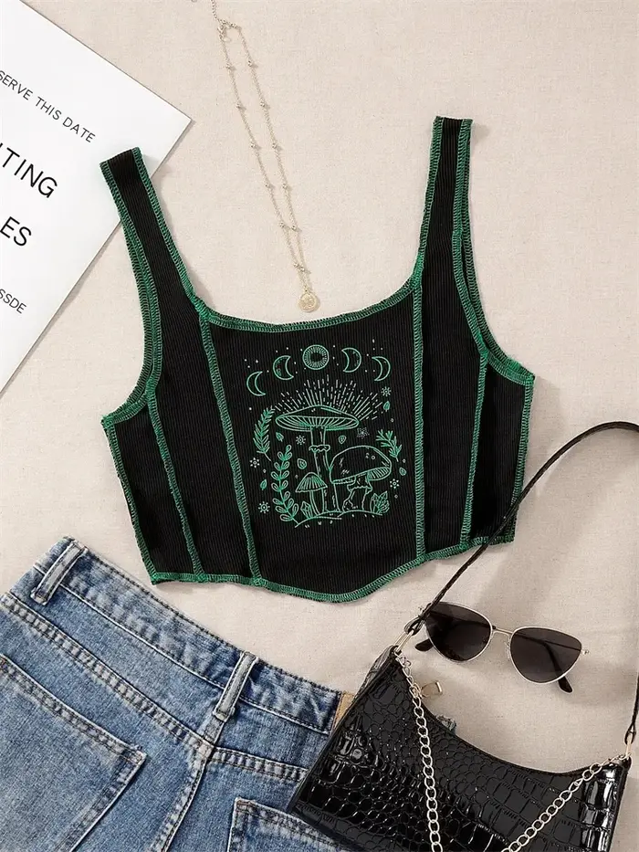 Haut court imprimé grunge gothique pour femmes