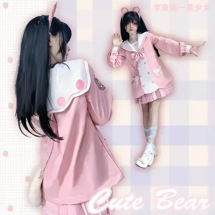 École japonaise fille mignon rose à manches longues femmes