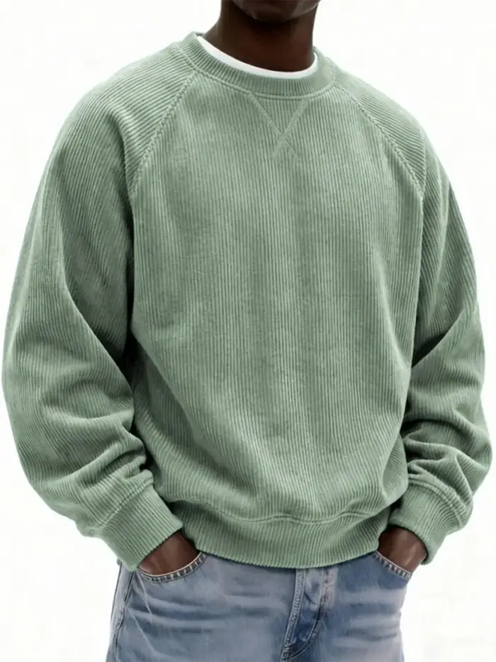 Sweat-shirt col rond en velours côtelé gris pour hommes