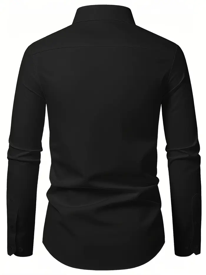 Chemise pour hommes flambant neuf couleur unie à manches longues intelligente décontracté noir élastique