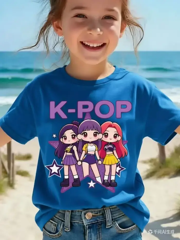T-shirt à manches courtes pour enfants, style Harajuku, avec dessin animé Kpop, mignon, pour filles,