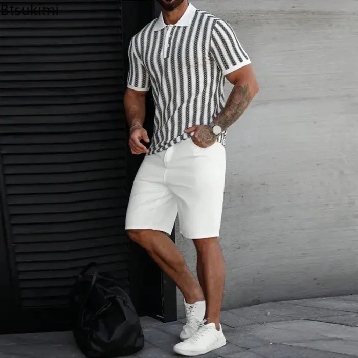 Polo tricoté pour hommes à manches courtes