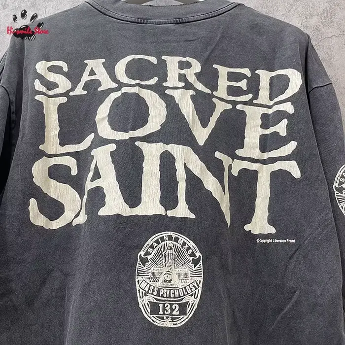 Nouveau lavé Saint à manches longues t-shirt hommes femme surdimensionné décontracté Couple printemps été endommagé col
