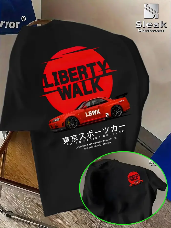 T-shirt à manches courtes pour homme pour l'été, LIBERTY WALK, imprimé tendance de voiture de sport 