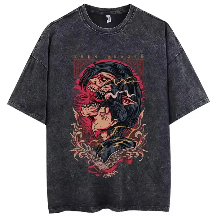Anime attaque sur Titan T-Shirt hommes Hip Hop Streetwear haute qualité coton Vintage imprimé lavé à manches courtes