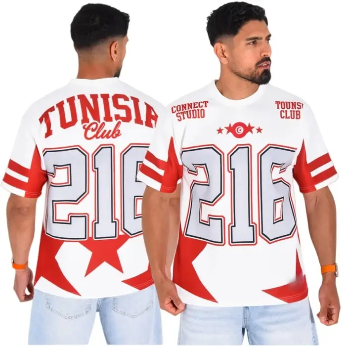 T-shirt unisexe de la collection nationale de la Tunisie 2026 à manches courtes avec grand imprimé é
