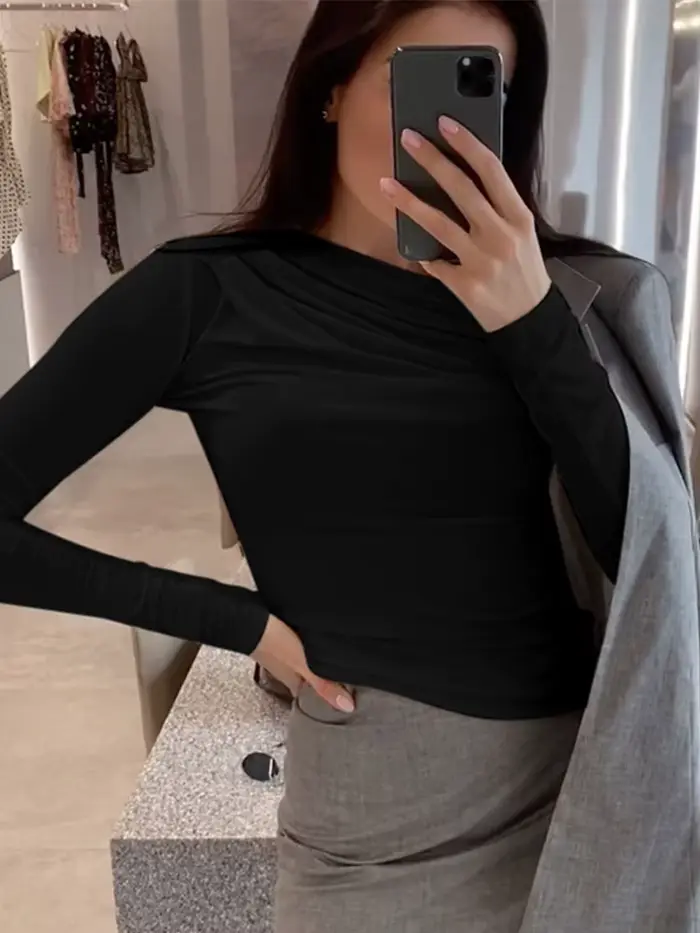 Haut à manches longues blanc T-Shirts femmes basique