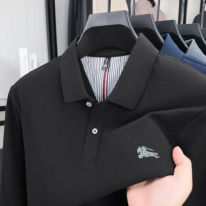 2025 hommes haut de gamme marque POLO 100% coton à manches longues revers brodé T-Shirt automne nouv