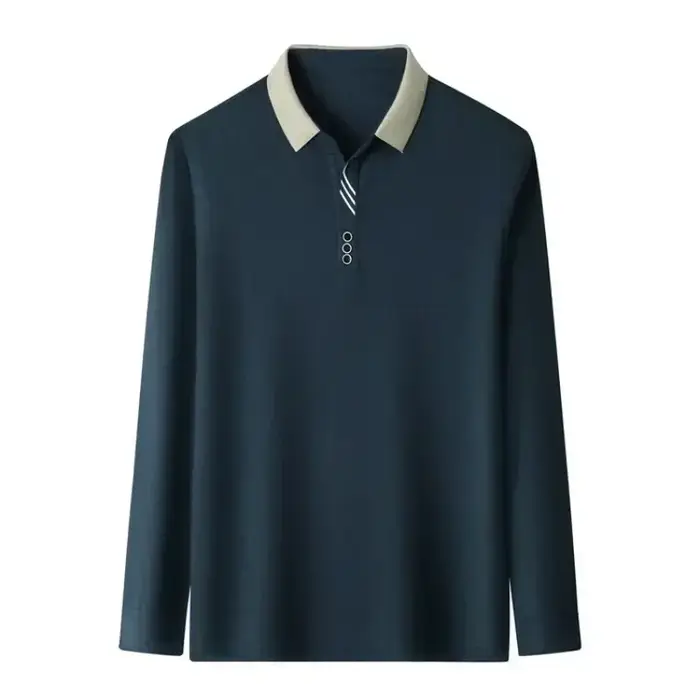 T-shirt gaufré à manches longues et col rabattu pour hommes