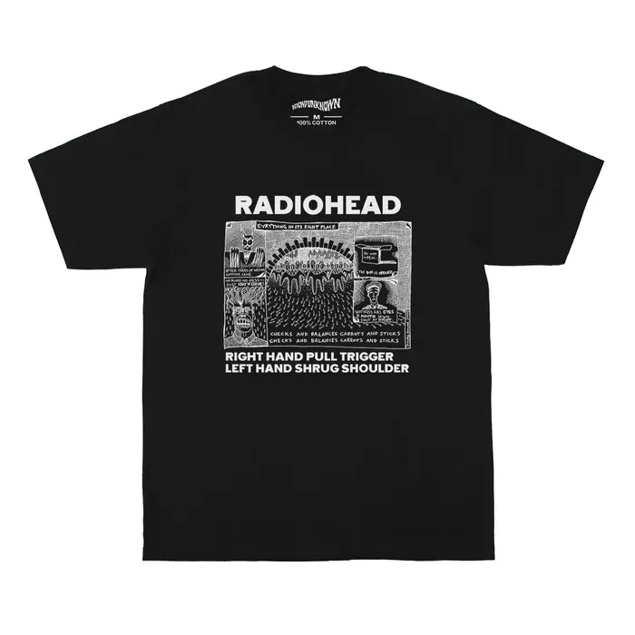 T-shirt Radiohead Everything in its right place, groupe de rock alternatif, en coton lavé, manches c