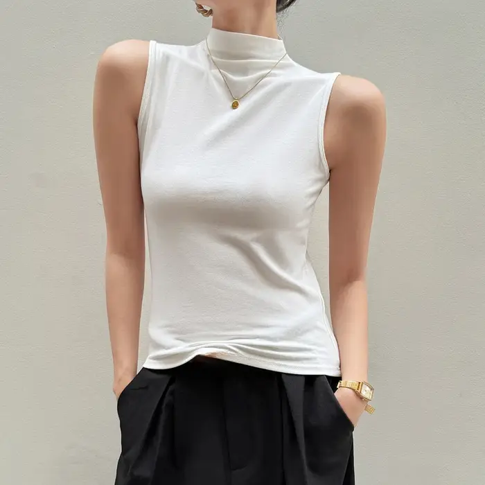 Débardeur à Col Rond pour Femme, Couleur Unie, Style Français, NikBasique, Mode, Fibre d'Été, Doux, 