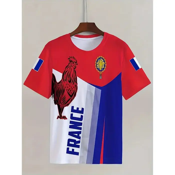 T-shirt pour homme imprimé en 3D avec drapeau français vintage
