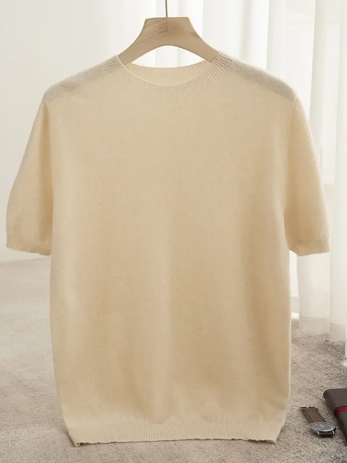 T-shirt classique pour homme, pull 100% laine mérinos, col rond, manches courtes, vêtements décontra