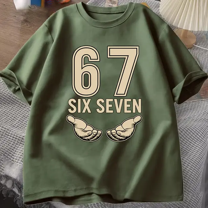T-shirt Meme 67 pour hommes et femmes, imprimé amusant, manches courtes, coupe ample et confortable,