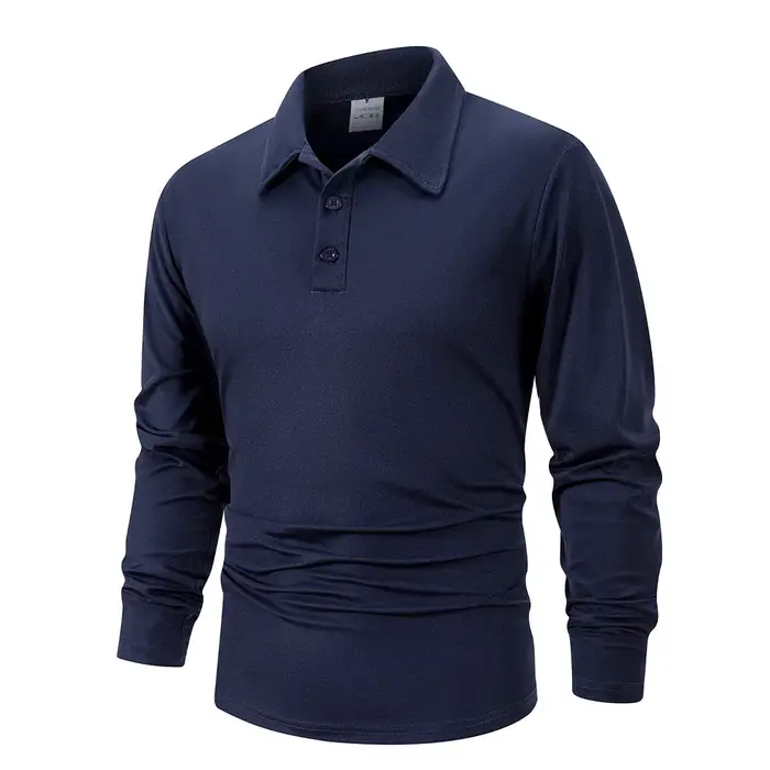 Printemps hommes d'affaires décontracté à manches longues Polo couleur unie à la mode respirant confortable Polos