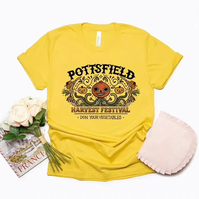 Pottsfield – T-shirt d'halloween au mur de jardin, image Vintage de Festival de récolte, citrouille